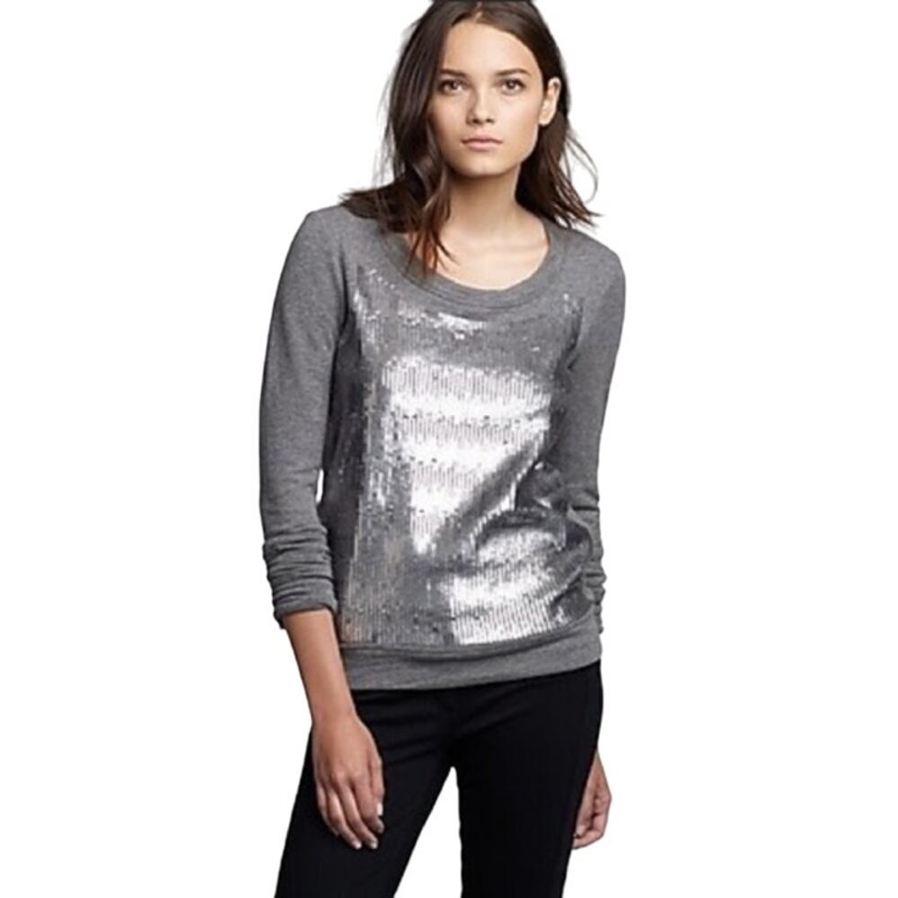 J. Crew Collection Sequin Sweatshirt Raglan Pullover 100% Cotton Gray XS